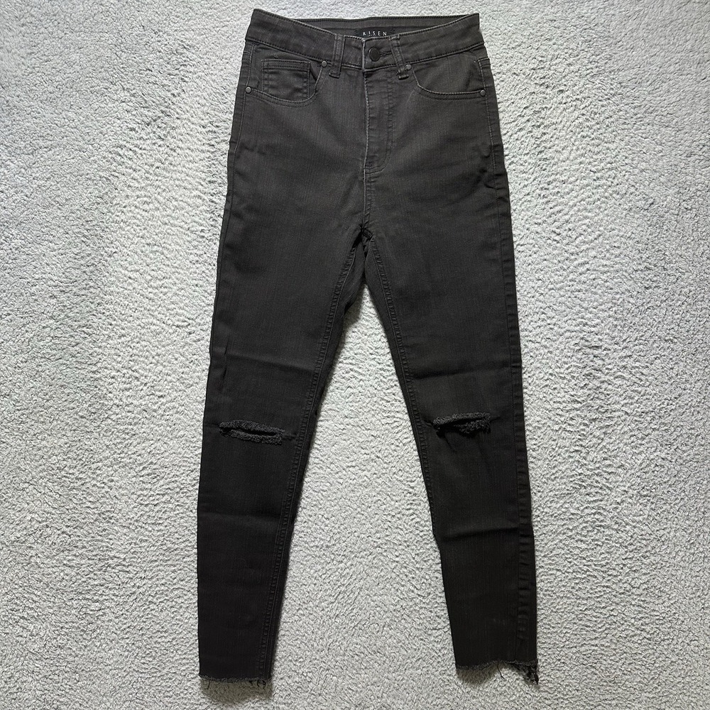 Risen Womens Jeans‎ Black Size 3/26 High Rise Distressed Raw Hem Denim